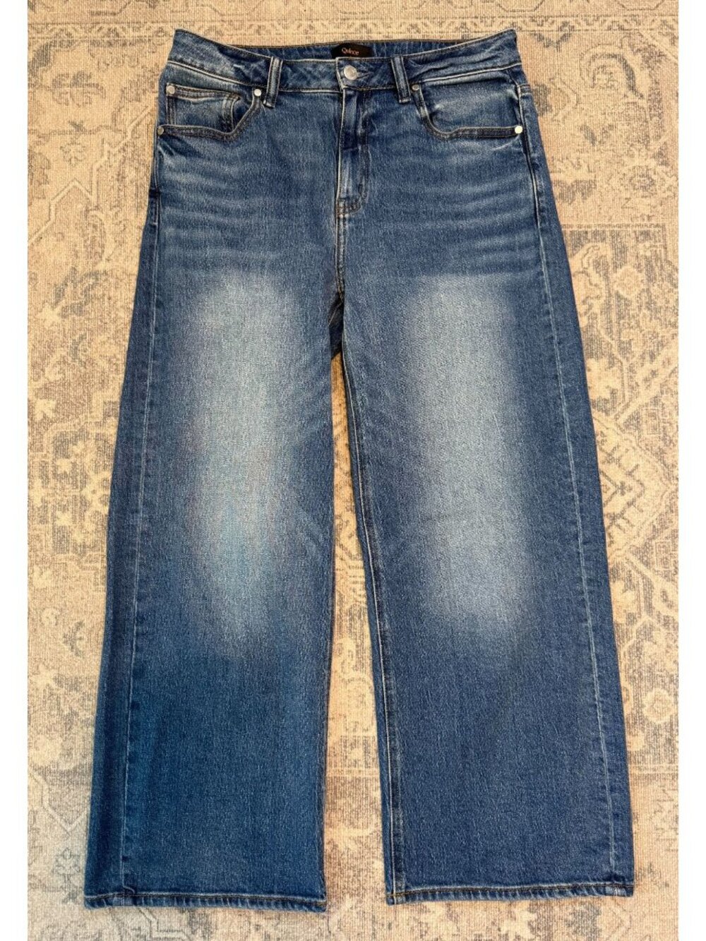 Quince Relaxed Bella Stretch Straight Leg Crop Jeans Size 30 Medium Wash Denim